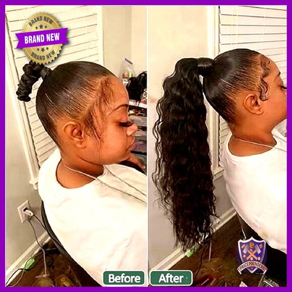 20 Inch Water Wave Human Hair Ponytail Extension with Drawstring Closure main image 2